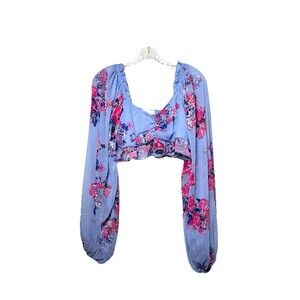 House Of Harlow 1960 Crop Top Women’s Medium Purple Floral Smocked Boho Feminine